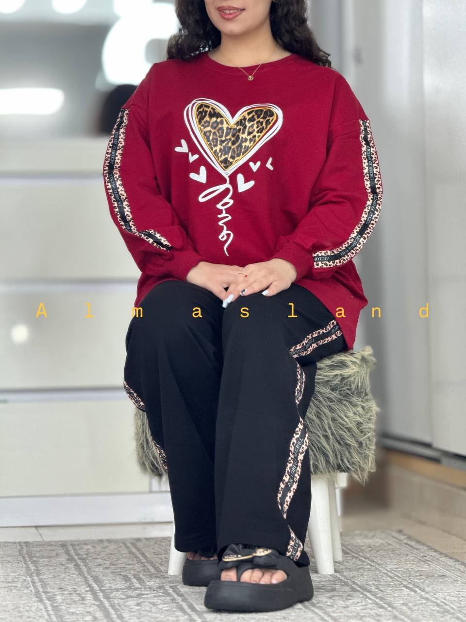 ست دورس شلوار قلب پلنگی کد ۶۰۹۰